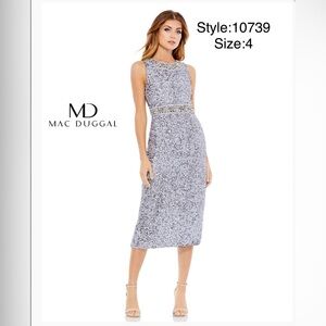 Embellished sleeveless high neck midi dress